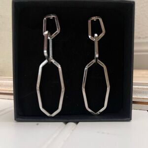 Silver Geometric Drop Earrings - Modern Link Design